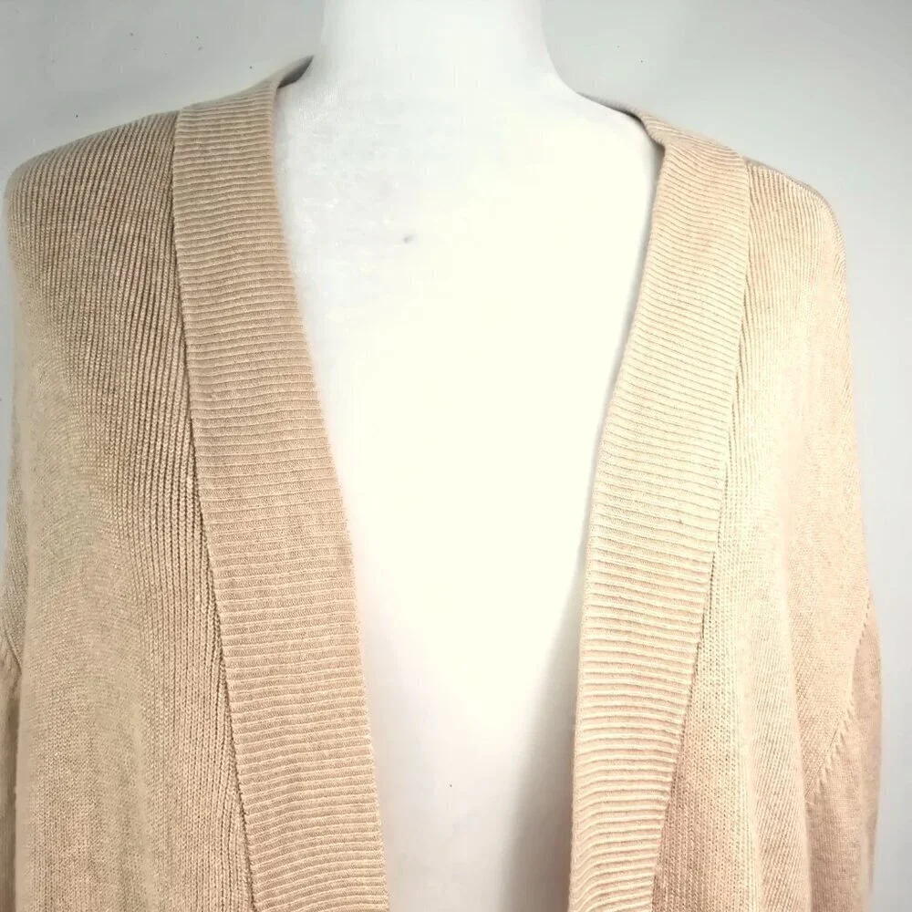 Worthington XLT  Long Sleeve Ribbed Knit Open Front Cardigan in Camel Tan Brown